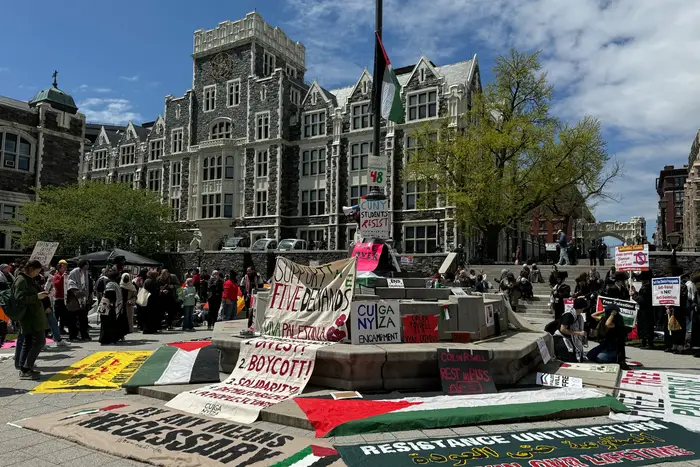 Pro-Palestinian protesters set up an encampment at CUNY's City College in West Harlem on April 25, 2024.